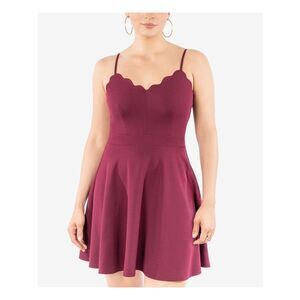 B DARLIN Womens Mini Dress Burgundy Adjustable Straps Juniors 3\4